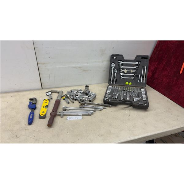 Mastercraft Socket and Wrench Set with Ratchets, Pipe Wrench, Level, and More