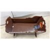 Image 2 : Vintage Brown Painted Wooden Doll Cradle with Hand-Painted Child Figures and Rockers