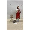 Image 1 : Sacred Heart of Jesus Statue, 26" High, Clear Glass Oil Lamp with Chimney, and Cross Candle Holder