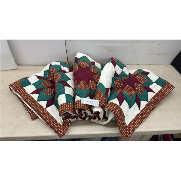 Quilted Star Block Pattern Quilt in Maroon, Teal, and Off-White
