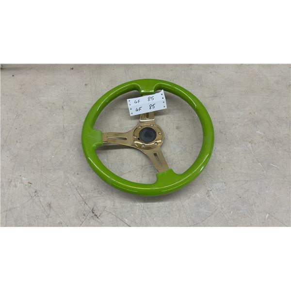 Sparco Three-Spoke Aftermarket Steering Wheel, Lime Green Rim with Gold Polished Spokes