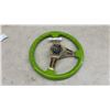 Image 2 : Sparco Three-Spoke Aftermarket Steering Wheel, Lime Green Rim with Gold Polished Spokes