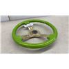 Image 3 : Sparco Three-Spoke Aftermarket Steering Wheel, Lime Green Rim with Gold Polished Spokes