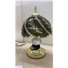 Image 4 : Three Decorative Table Lamps: Blue Ceramic Quilted, Floral Ceramic, and Etched Glass Globe