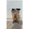 Image 1 : Vintage Six-Player Wooden Croquet Set with Blue Standing Rack and Metal Wickets