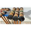 Image 5 : Vintage Six-Player Wooden Croquet Set with Blue Standing Rack and Metal Wickets