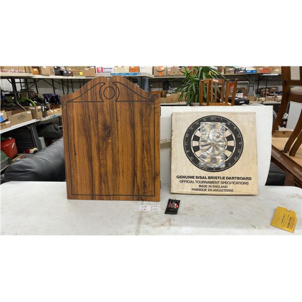 Dartboard Cabinet with Genuine Sisal Bristle Dartboard and Tungsten Darts Set