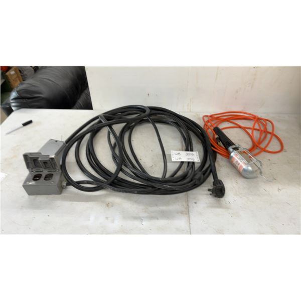 2 Heavy-Duty Extension Cord with Weatherproof Outlet Box and Caged Utility Work Light