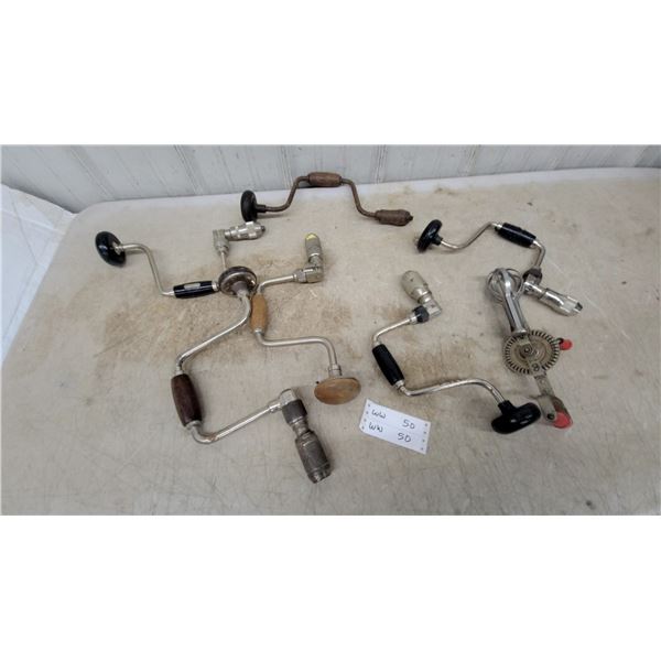 Collection of Vintage Hand Braces and Hand-Crank Rotary Drill, Various Sizes and More