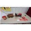 Image 1 : Miniature Vintage-Style Metal Farm Tractor with Wooden Slatted Wagon, Coca-Cola Tins and More