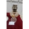 Image 2 : Pair of Antique Alladin Oil Lamps, White Milk Glass with Chimney and Clear Pressed Glasschimney Has