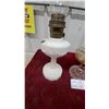 Image 4 : Pair of Antique Alladin Oil Lamps, White Milk Glass with Chimney and Clear Pressed Glasschimney Has