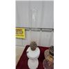 Image 5 : Pair of Antique Alladin Oil Lamps, White Milk Glass with Chimney and Clear Pressed Glasschimney Has
