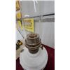 Image 6 : Pair of Antique Alladin Oil Lamps, White Milk Glass with Chimney and Clear Pressed Glasschimney Has