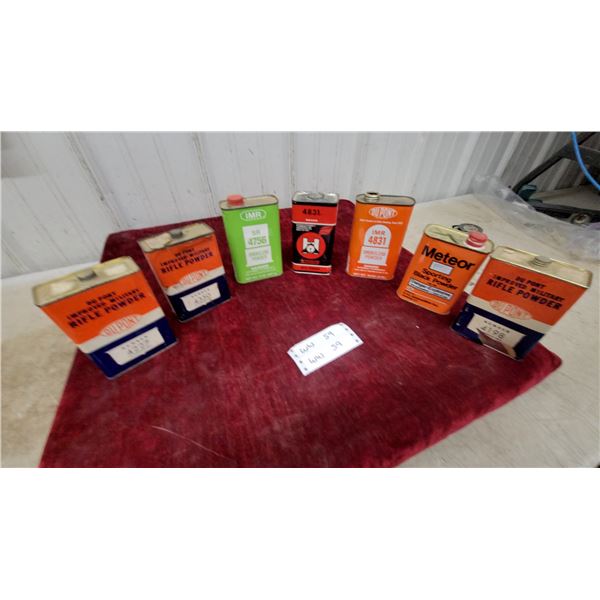 Lot of Du Pont IMR Rifle Powder, Hodgdon 4831, Meteor Sporting Black Powder Cans No Powder