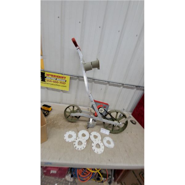 Walk-Behind Garden Seeder with Interchangeable Seed Plates