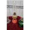 Image 3 : Lot of 4 Vintage Kerosene Oil Lamps in Green, Amber, Clear, and Frosted Glass
