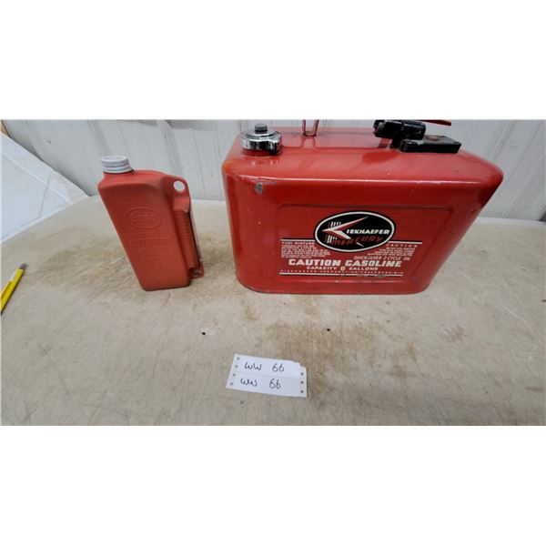 Kiekhaefer Mercury 6-Gallon Outboard Motor Fuel Tank and Esso Outboard Oil Container with Product