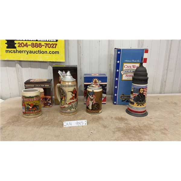 Anheuser-Busch Budweiser Collection of Ceramic Steins, All with Original Box