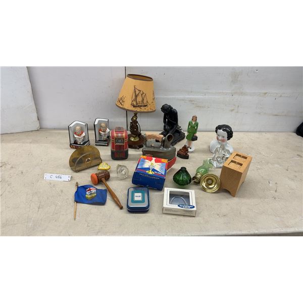Kerosene Lamp No. 530, Black Figural Statue, Bookends, Gavel, Figurines, and More