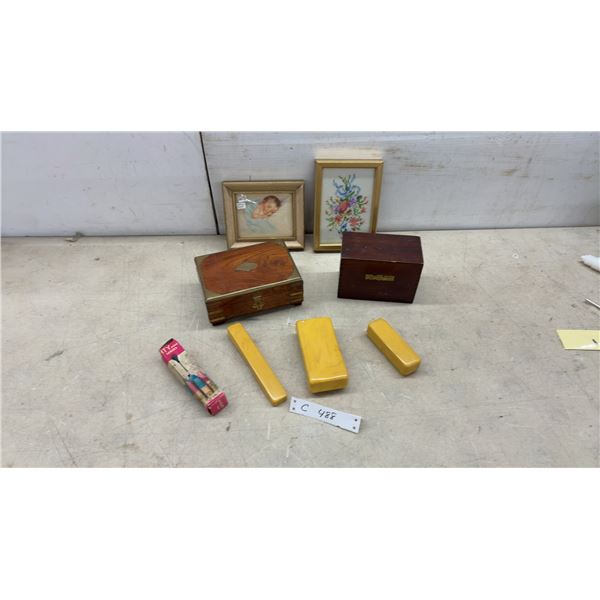 Vintage Electric Toothbrush with Box, Baby Picture with Convex Glass, Travel Accessories and More