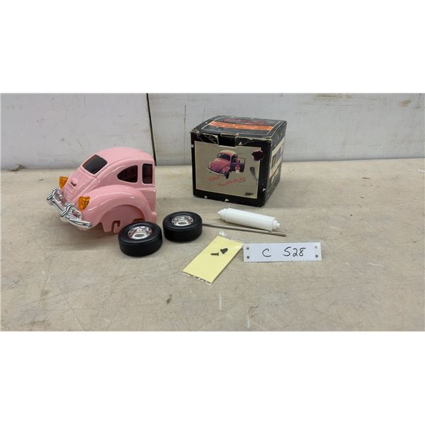 Vintage Pink Volkswagen Beetle Toilet Paper Holder with Wheels and Assembly Hardware