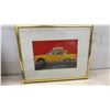 Image 2 : Framed 1932 Ford Hot Rod Coupe Drawing, Checker Cab Print, and Sepia Landscape Photo