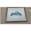 Image 3 : Framed 1932 Ford Hot Rod Coupe Drawing, Checker Cab Print, and Sepia Landscape Photo