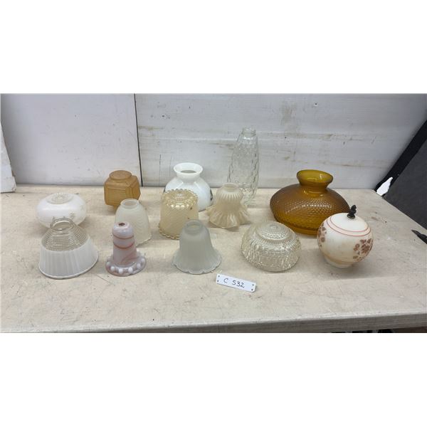 Assorted Vintage Glass Lamp Shades and Light Globes in Various Styles and More