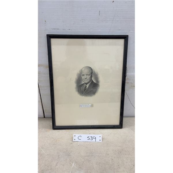 Framed Engraving of President Dwight D. Eisenhower, 34th U.S. President 1953-1961, 15 x 12"