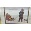 Image 4 : Framed Print "Fun on a Snowy Day" by Dorothy Francis, Inuit Children with Sled and Dogs, 13 x 15"