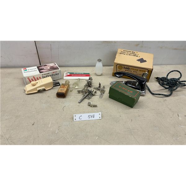 Singer Buttonholer BMF-1963, GE Portable Steam Iron Model F97, Sewing Accessories, and More