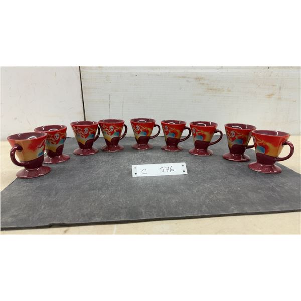Set of 9 Applause Linda Brichtel 1999 Ceramic Pedestal Espresso Mugs