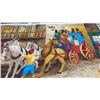 Image 3 : Handmade Latch Hook Wall Hanging Depicting Horse-Drawn Stagecoach Street Scene, 27 x 50"