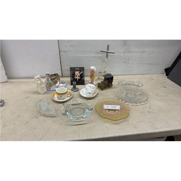 Carnival Glass Plate, Sunburst Platter, Avon Clock and More