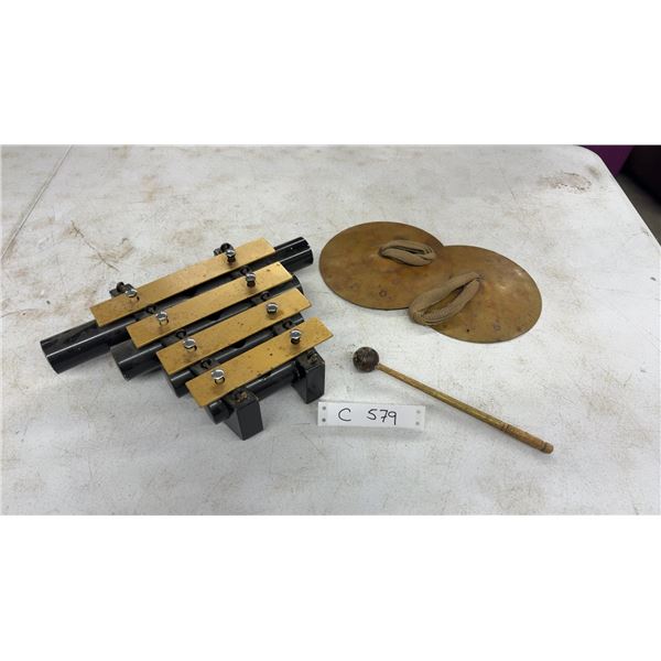 Five-Bar Tube Metallophone with Resonators, Hand Cymbals
