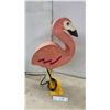 Image 2 : Vintage Novelty Pink Flamingo Table Lamp, Textured Paper Body With Yellow Metal Base, 22" Tall
