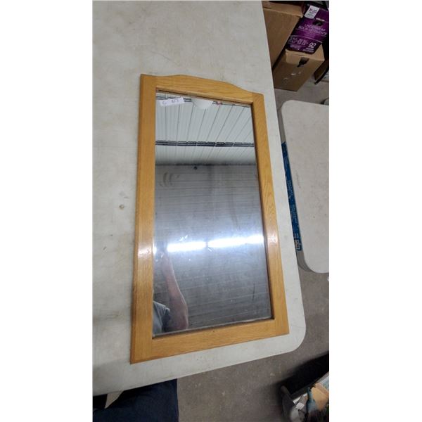 Oak Framed Rectangular Wall Mirror with Arched Top 36 x 19"