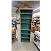 Image 1 : Tall Narrow Wooden Bookshelf with Teal-Green Finish and Carved Coin-Pattern Trim, 7 Shelves