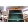 Image 2 : Tall Narrow Wooden Bookshelf with Teal-Green Finish and Carved Coin-Pattern Trim, 7 Shelves