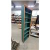 Image 3 : Tall Narrow Wooden Bookshelf with Teal-Green Finish and Carved Coin-Pattern Trim, 7 Shelves