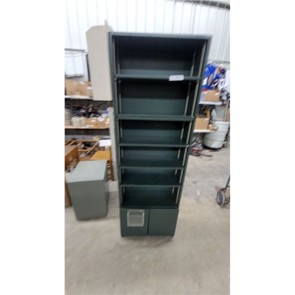 This Item Is a Two-Part Retail Display Unit, Consisting of a Dark Green Metal Shelving Unit