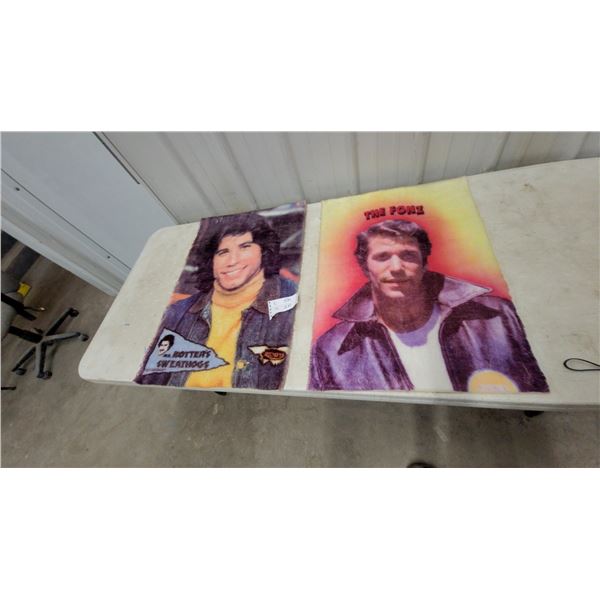 Vintage 1970s Flocked Velour Wall Hangings, Vinnie Barbarino and The Fonz, Set of 2 20 x 28"