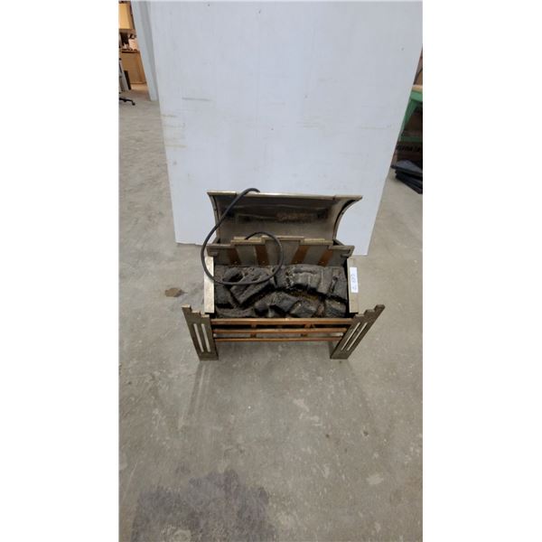 Vintage Art Deco Electric Fireplace Insert with Brass-Toned Grate and Faux Log Set