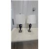 Image 1 : Pair of Traditional Urn-Shaped Table Lamps with Dark Bronze Bases and White Drum Shades