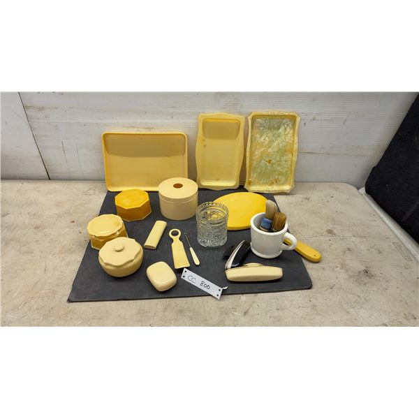 Vintage French Ivory Vanity and Dresser Accessories Set, Trays, Lidded Jars, Grooming Tools