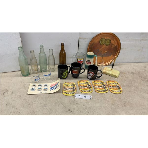Vintage Brewery Collectibles: Riedle's Tray, Drewrys Pen Holder, O'Keefe Mugs, Bottles and More