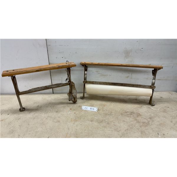 Pair of Vintage Cast Iron and Wood Butcher Paper Roll Dispensers, Late 19th/Early 20th Century