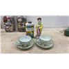 Image 10 : Antique Bisque Doll Head, Chalkware Figurine, Mantel Clock, Button Jars, Filigree Shades and More