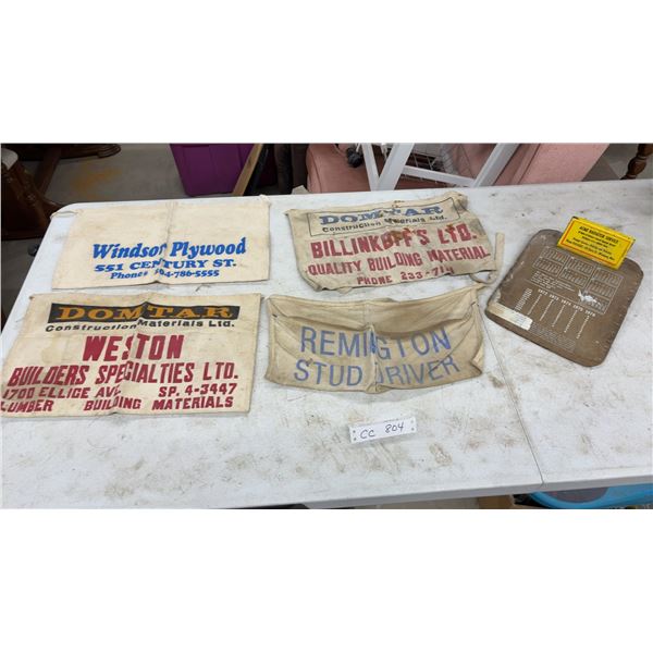 Vintage Canvas Advertising Tool Aprons, Windsor Plywood, Domtar, Remington Stud Driver